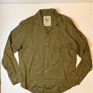 Manufacture de Lin 100% Linen Long Sleeve Button Down Shirt Olive Size LG NWOT